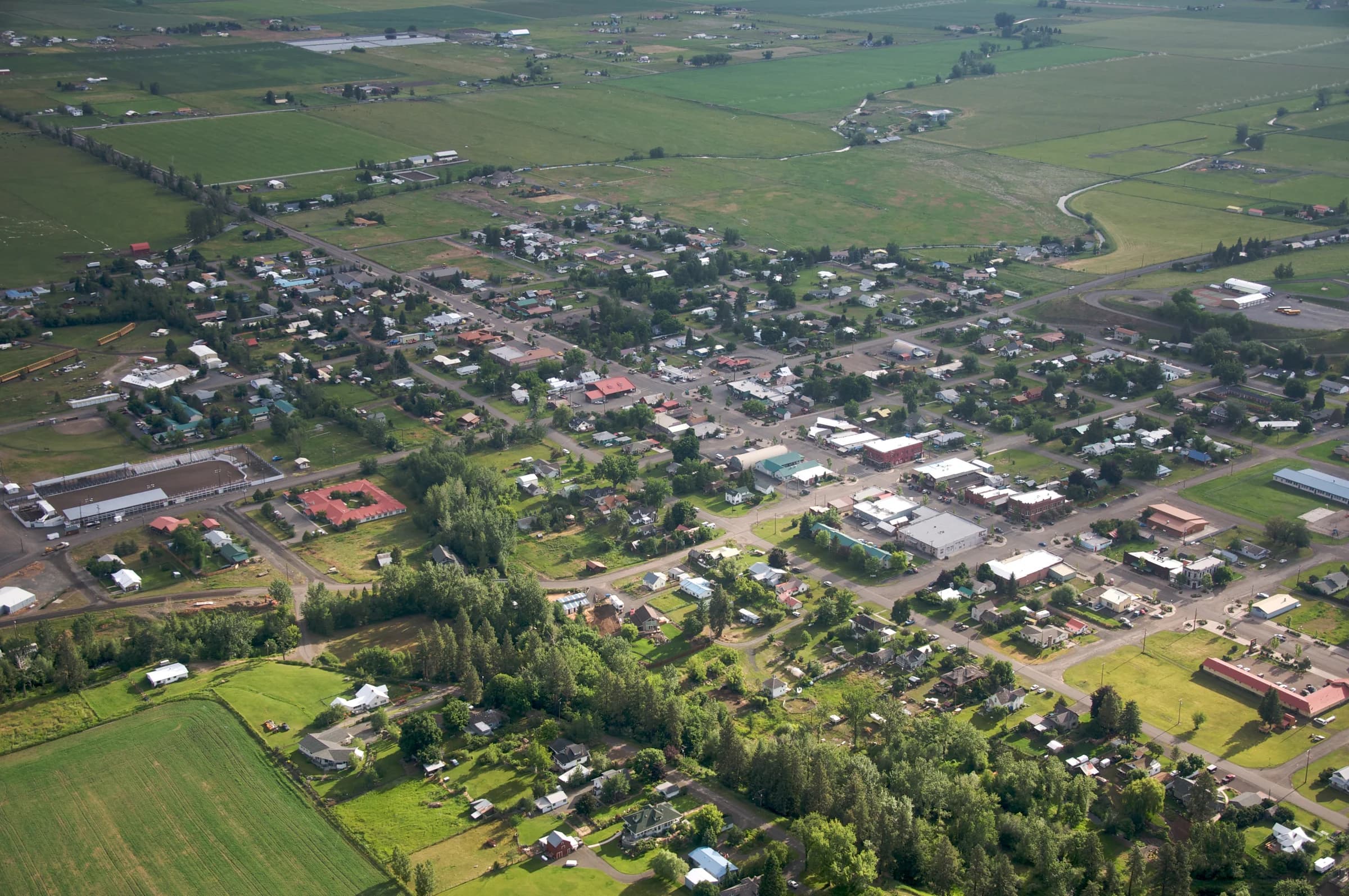 An aerial view of Joseph and the fields around its streets.
