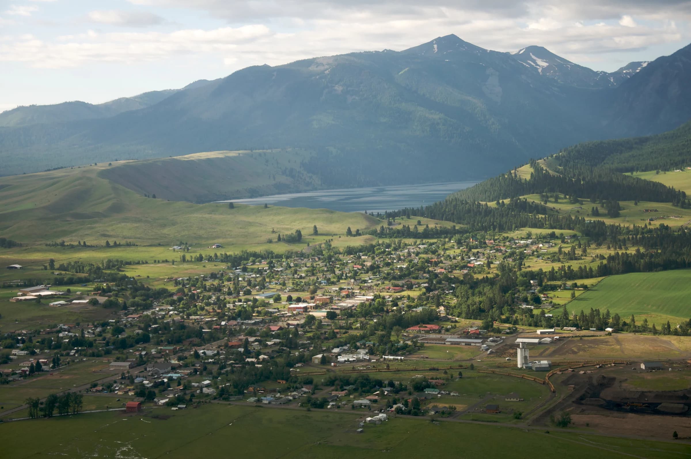 Joseph and the surrounding valley, with Wallowa Lake and the mountains beyond.