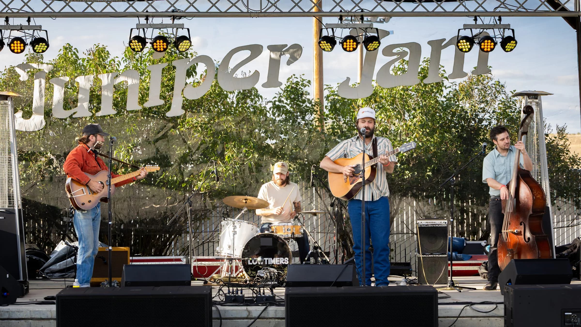 The Lowtimers on the main stage, under the Juniper Jam sign, September 5, 2026.