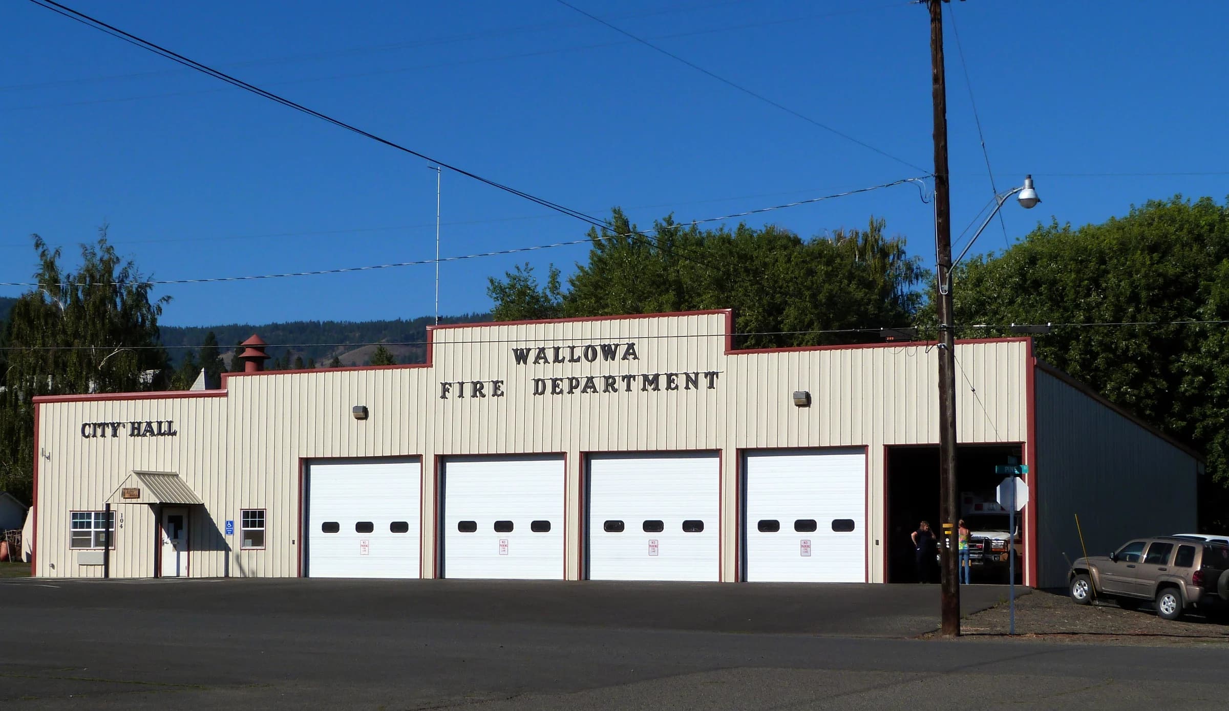 Wallowa’s combined city hall and fire station in September 2013, nine years before the hailstorm. This is a place photograph, not a damage or recovery photograph.