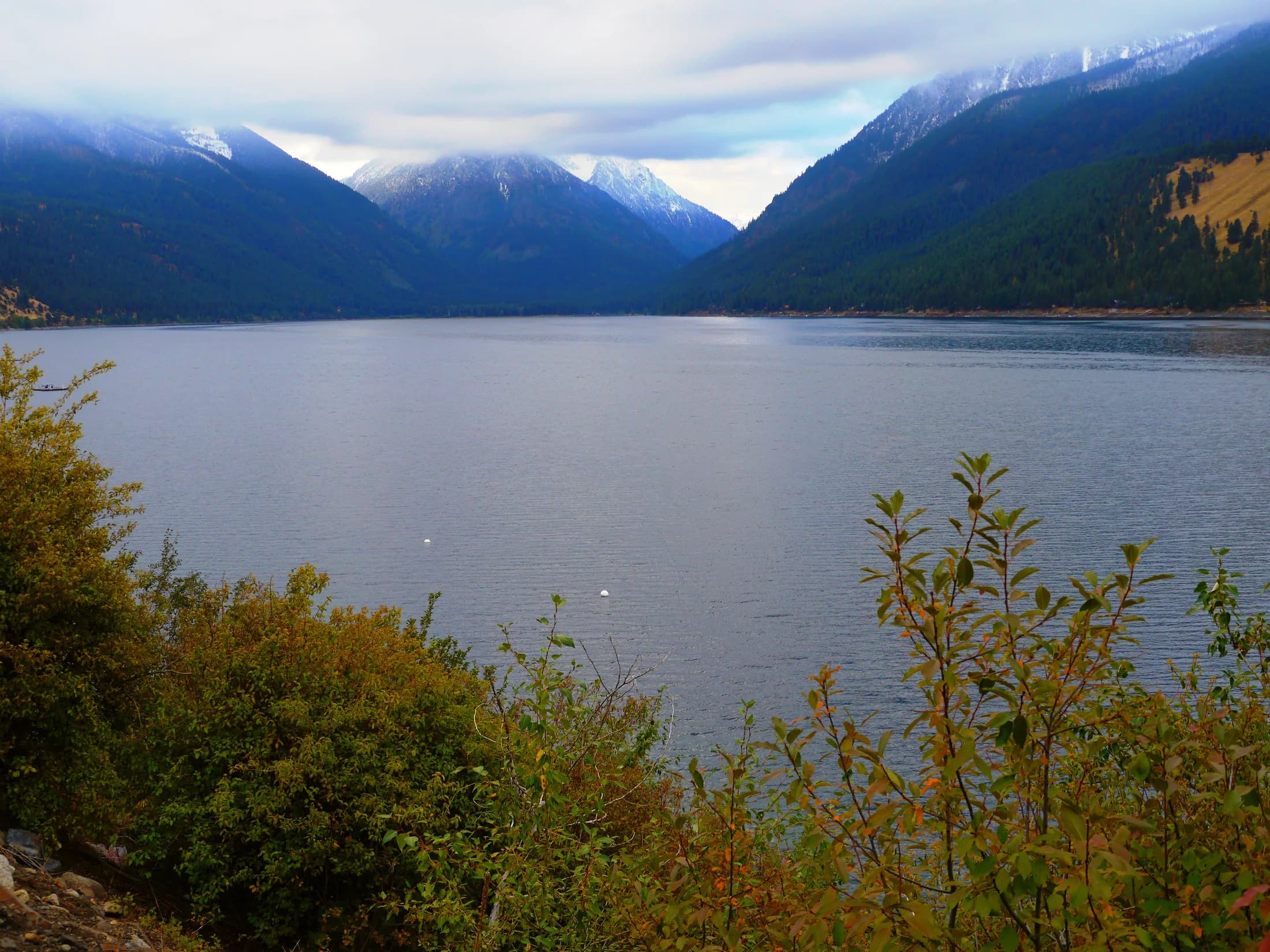 Wallowa Lake beneath the mountains, photographed in September 2017.